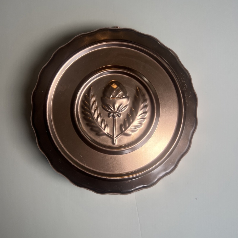 Vintage Copper Mold Acorn Leaf 8" Jello Aluminum Round